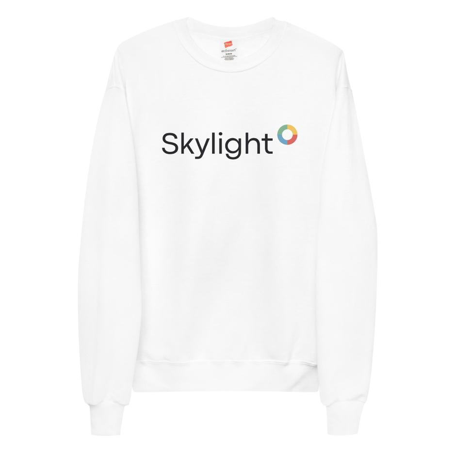 White sweatshirt with the Skylight logo