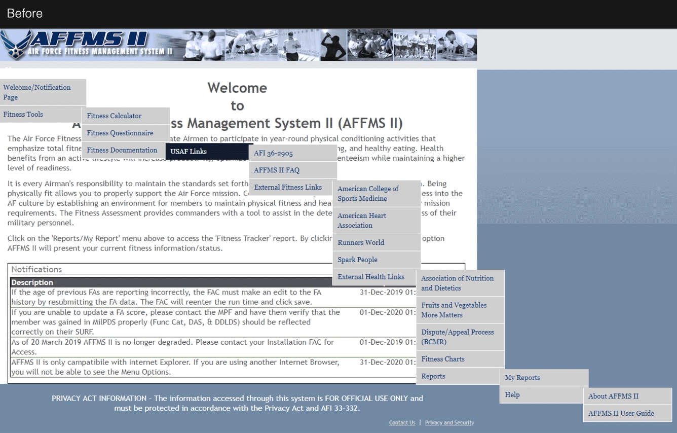 Walkthrough of the redesigned Air Force Fitness Management System.